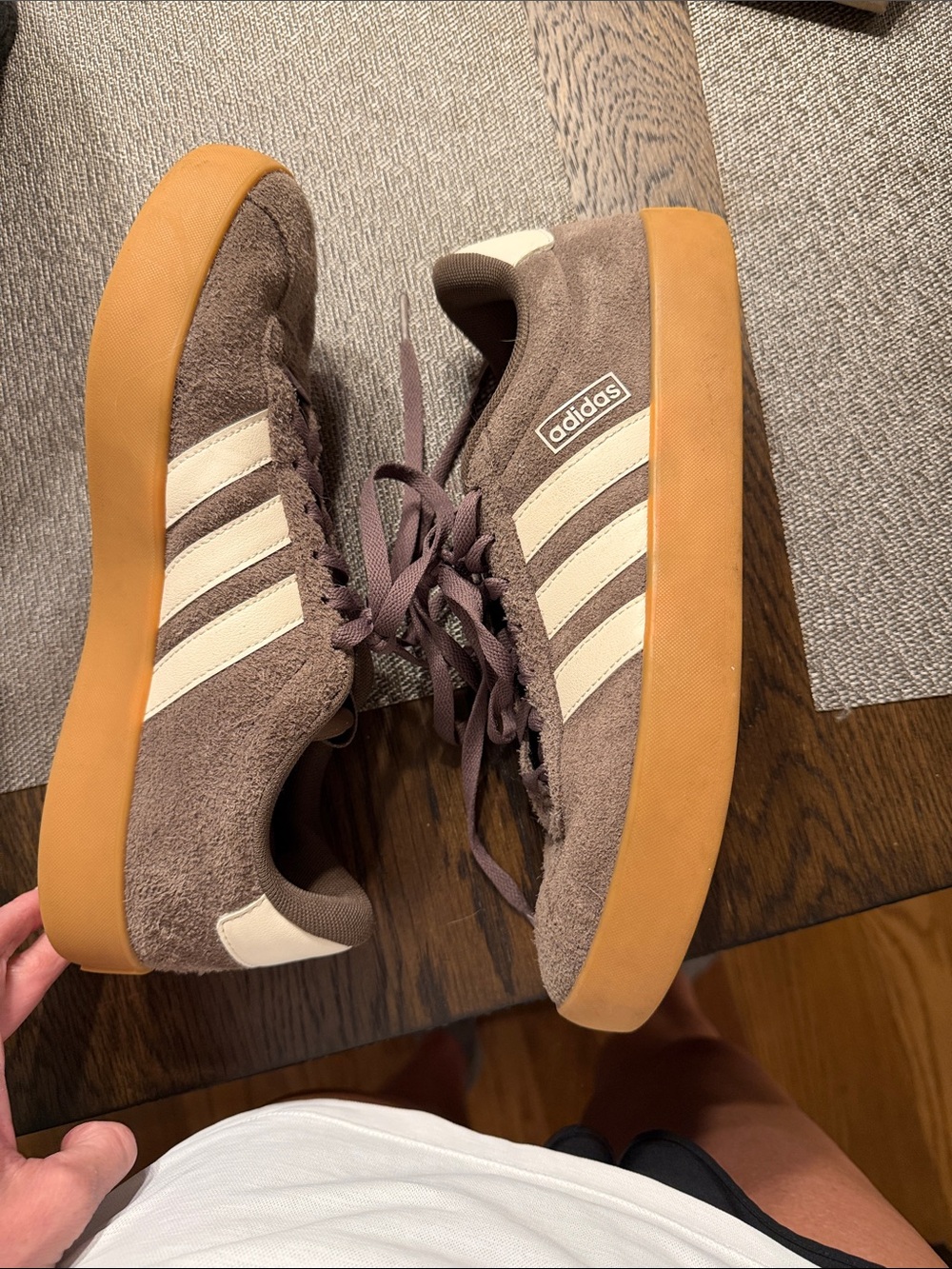 adidas Brown Suede Sneakers with Cream Stripes and Gum Sole - Picture 4 of 5